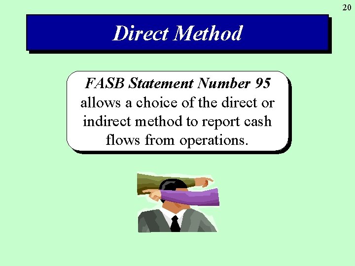 20 Direct Method FASB Statement Number 95 allows a choice of the direct or