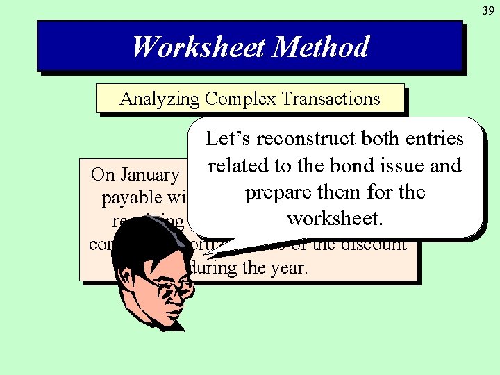 39 Worksheet Method Analyzing Complex Transactions Let’s reconstruct both entries related to the bond