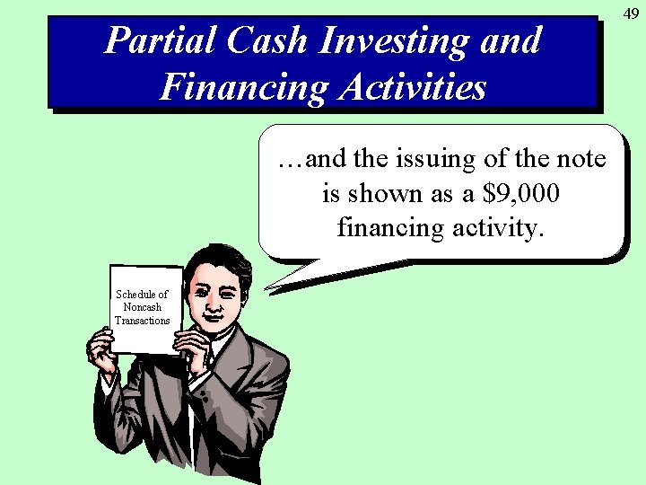 Partial Cash Investing and Financing Activities The …and purchase the issuing of the ofland