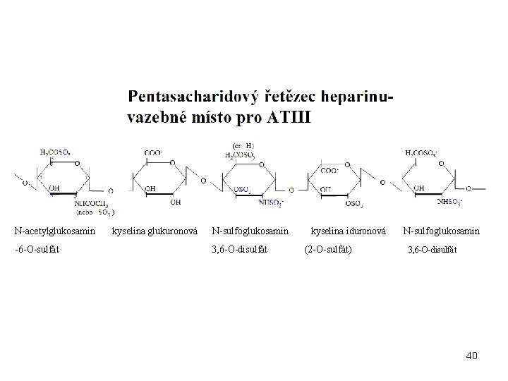 N-acetylglukosamin -6 -O-sulfát kyselina glukuronová N-sulfoglukosamin 3, 6 -O-disulfát kyselina iduronová (2 -O-sulfát) N-sulfoglukosamin