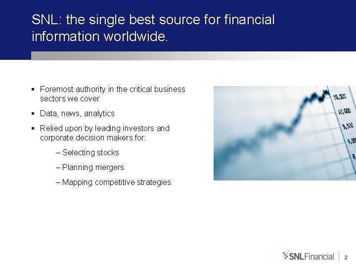 SNL: the single best source for financial information worldwide. § Foremost authority in the