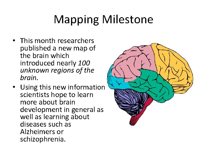 Mapping Milestone • This month researchers published a new map of the brain which
