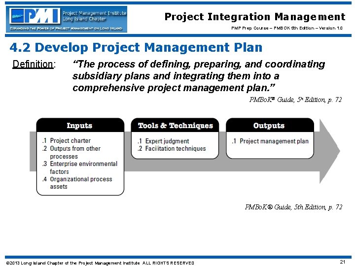 Project Integration Management PMP Prep Course – PMBOK 5 th Edition – Version 1.
