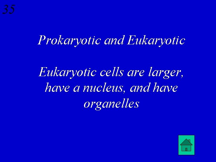 35 Prokaryotic and Eukaryotic cells are larger, have a nucleus, and have organelles 