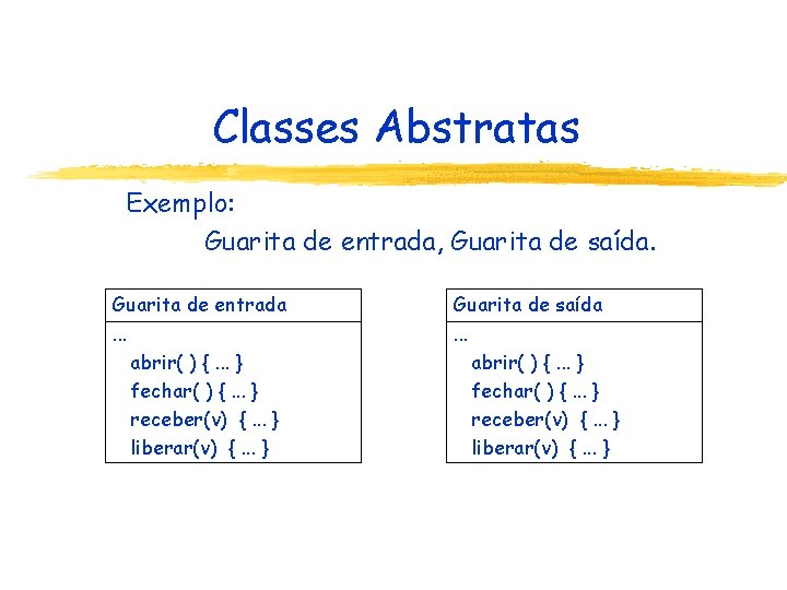 Classes Abstratas Exemplo: Guarita de entrada, Guarita de saída. Guarita de entrada Guarita de