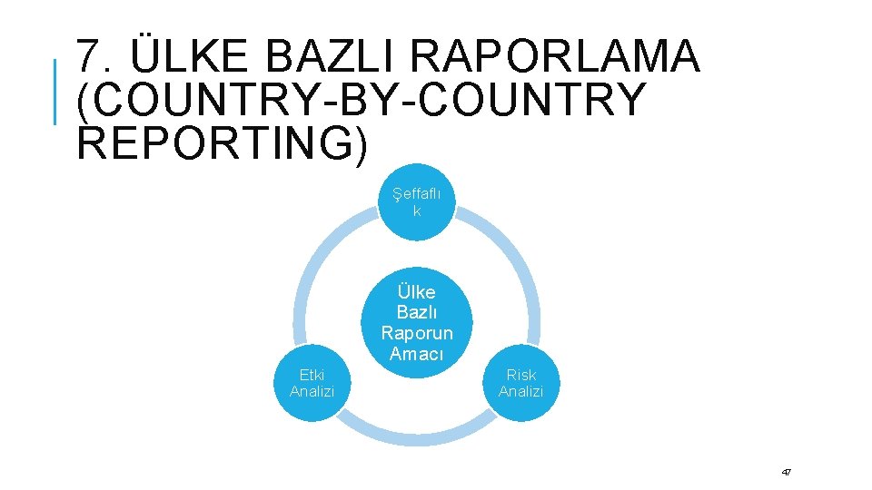 7. ÜLKE BAZLI RAPORLAMA (COUNTRY-BY-COUNTRY REPORTING) Şeffaflı k Ülke Bazlı Raporun Amacı Etki Analizi