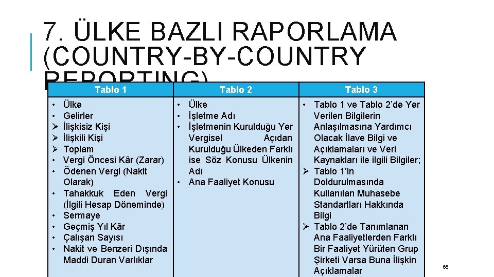 7. ÜLKE BAZLI RAPORLAMA (COUNTRY-BY-COUNTRY REPORTING) Tablo 1 • • Ø Ø Ø •
