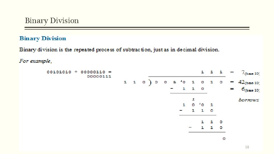 Binary Division 10 Binary Division 10