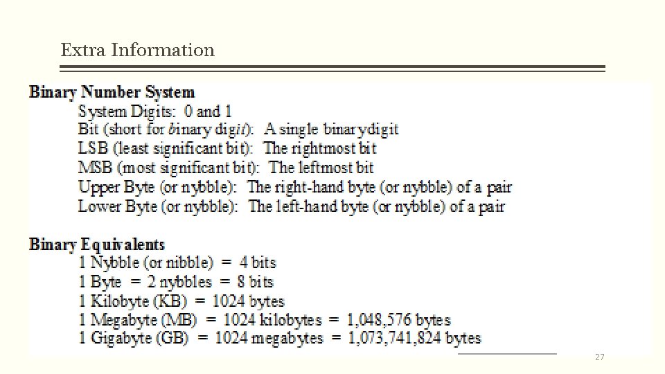 Extra Information 27 Extra Information 27