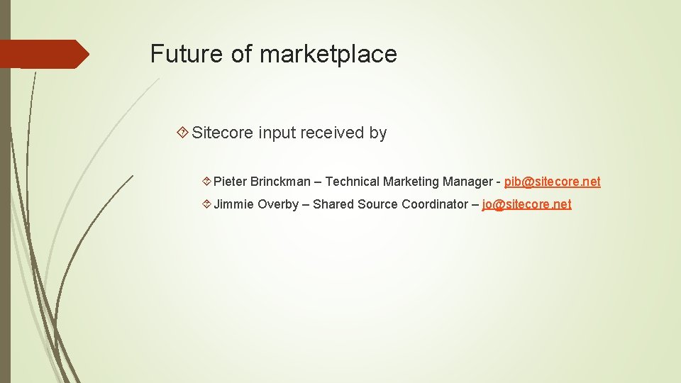 Future of marketplace Sitecore input received by Pieter Brinckman – Technical Marketing Manager -