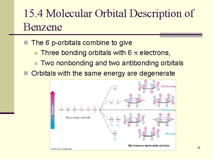 15. 4 Molecular Orbital Description of Benzene n The 6 p-orbitals combine to give