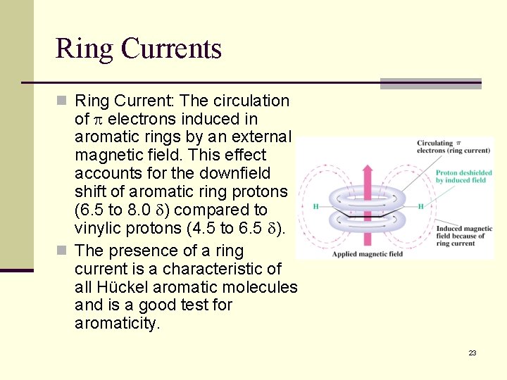 Ring Currents n Ring Current: The circulation of electrons induced in aromatic rings by