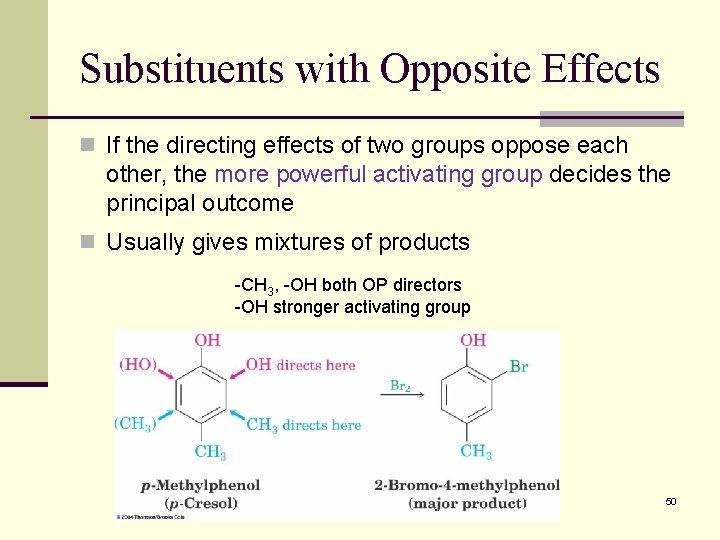 Substituents with Opposite Effects n If the directing effects of two groups oppose each