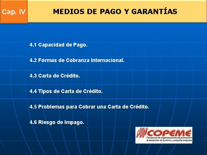 Cap. IV MEDIOS DE PAGO Y GARANTÍAS 4. 1 Capacidad de Pago. 4. 2