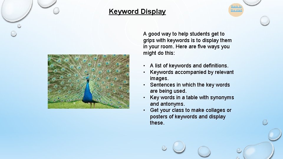 Keyword Display Back to the start A good way to help students get to