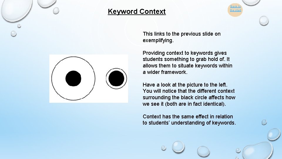 Keyword Context Back to the start This links to the previous slide on exemplifying.