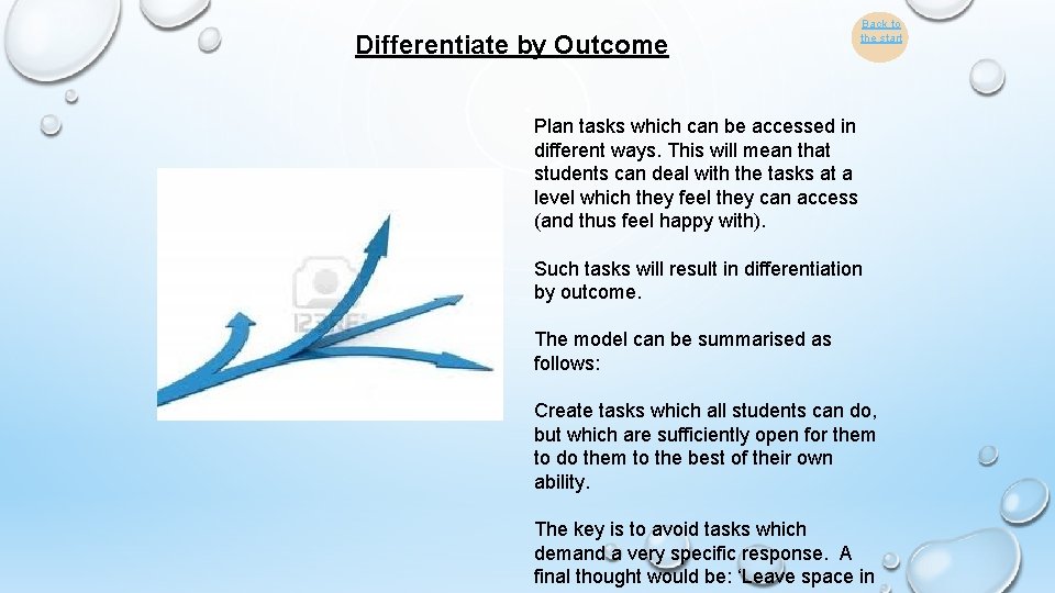 Differentiate by Outcome Back to the start Plan tasks which can be accessed in