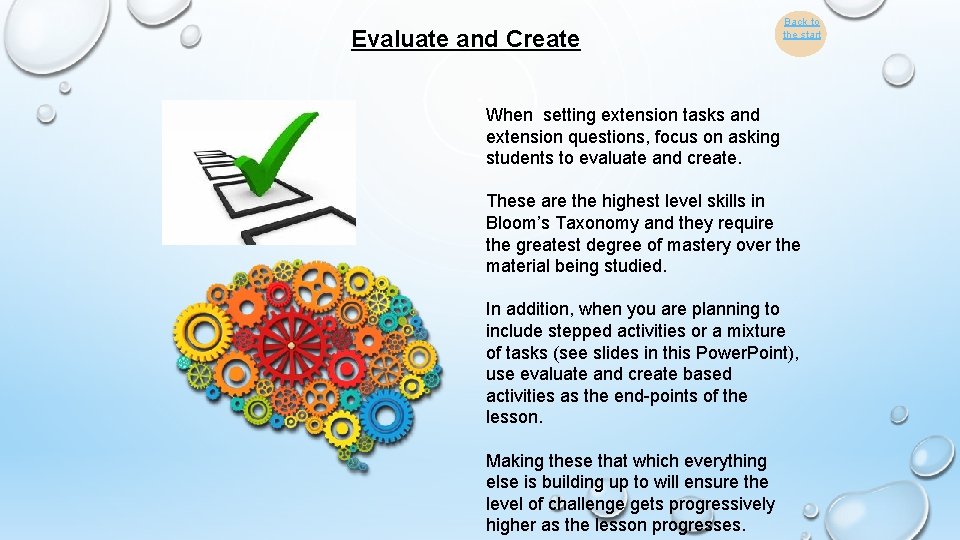 Evaluate and Create Back to the start When setting extension tasks and extension questions,