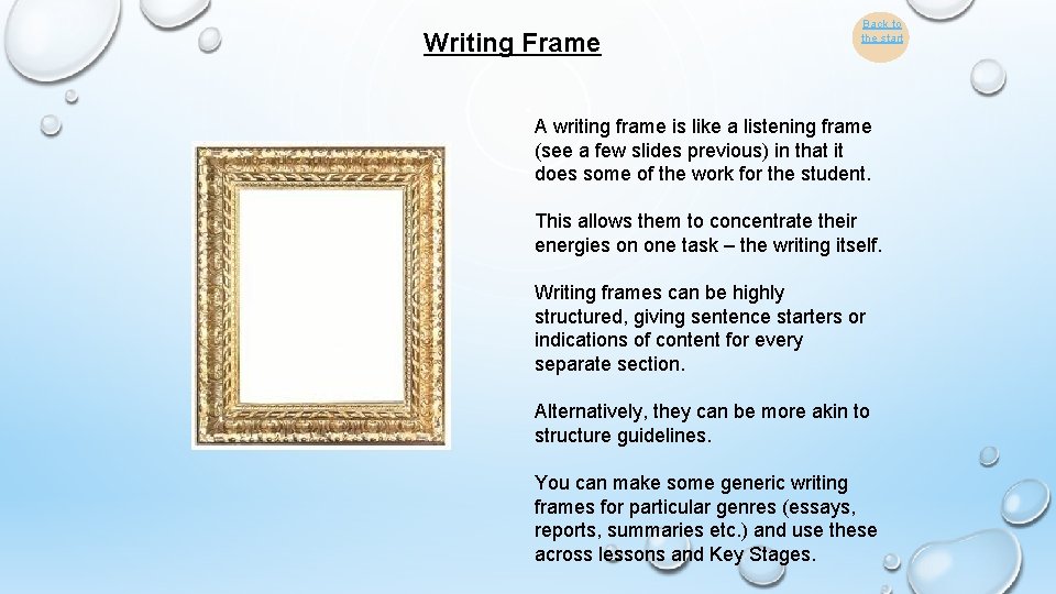 Writing Frame Back to the start A writing frame is like a listening frame