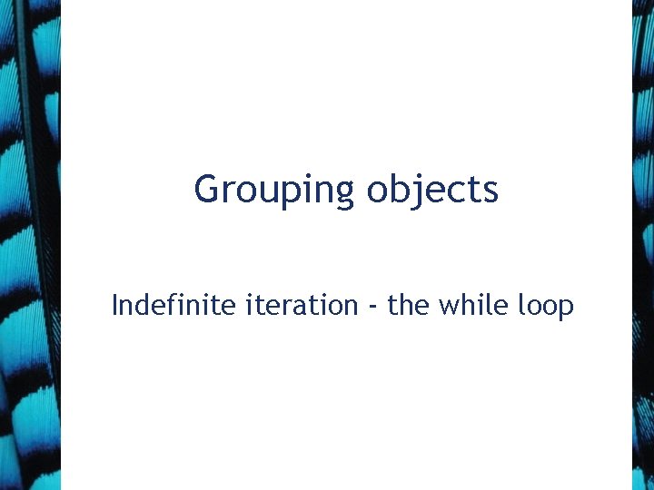 Grouping objects Indefinite iteration - the while loop 