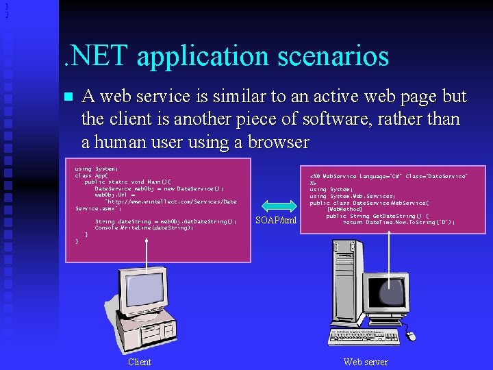 } } . NET application scenarios A web service is similar to an active