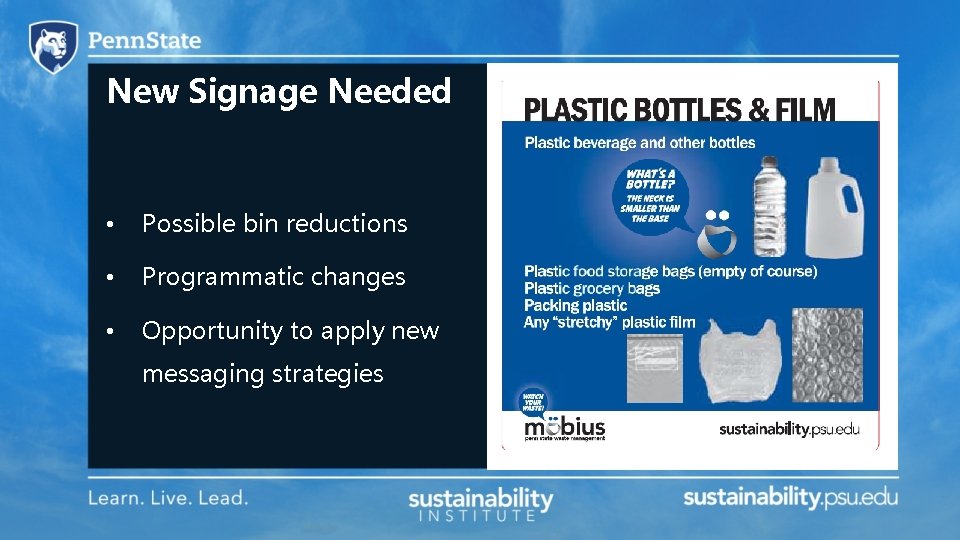 New Signage Needed • Possible bin reductions • Programmatic changes • Opportunity to apply