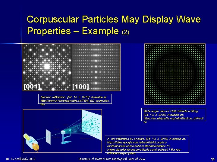 Corpuscular Particles May Display Wave Properties – Example (2) Electron diffraction. [Cit. 13. 3.