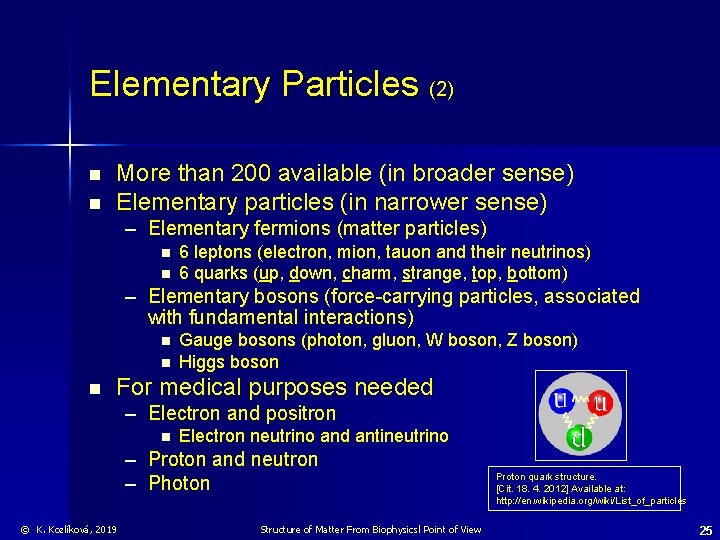 Elementary Particles (2) n n More than 200 available (in broader sense) Elementary particles