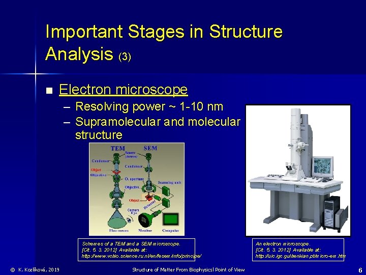 Important Stages in Structure Analysis (3) n Electron microscope – Resolving power ~ 1