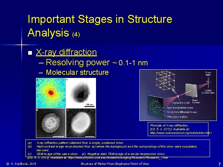 Important Stages in Structure Analysis (4) n X-ray diffraction – Resolving power ~ 0.