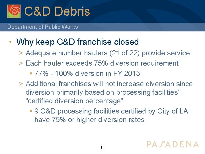 C&D Debris Department of Public Works • Why keep C&D franchise closed > Adequate