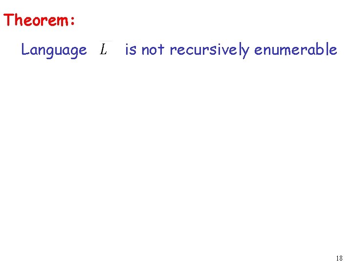 Theorem: Language is not recursively enumerable 18 