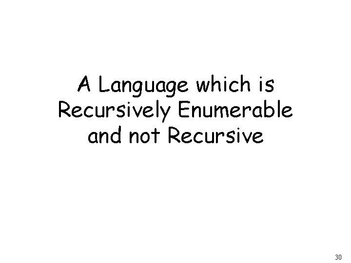 A Language which is Recursively Enumerable and not Recursive 30 