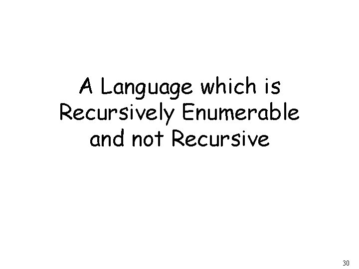 A Language which is Recursively Enumerable and not Recursive 30 