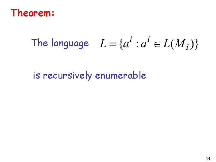 Theorem: The language is recursively enumerable 34 