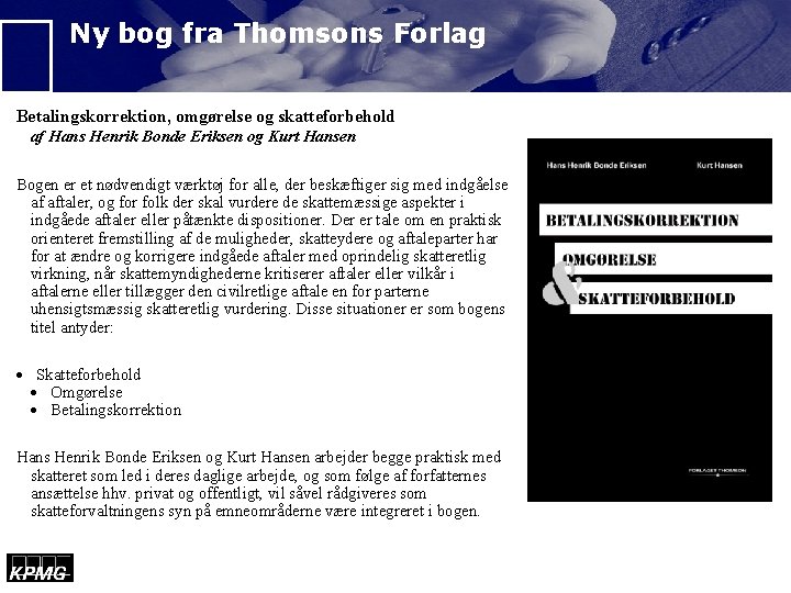 Ny bog fra Thomsons Forlag Betalingskorrektion, omgørelse og skatteforbehold af Hans Henrik Bonde Eriksen