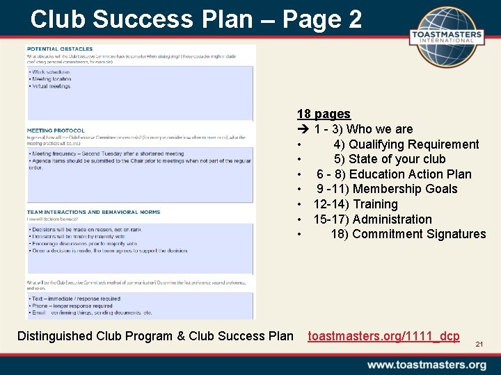 Club Success Plan – Page 2 18 pages 1 - 3) Who we are