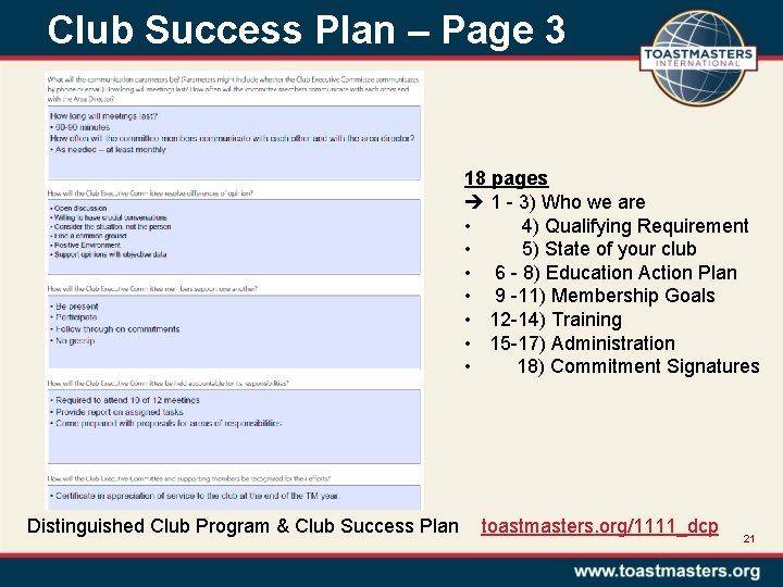 Club Success Plan – Page 3 18 pages 1 - 3) Who we are