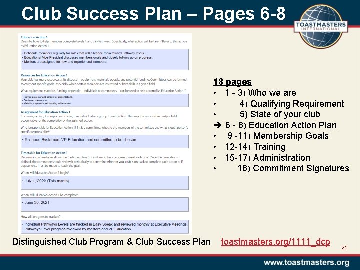 Club Success Plan – Pages 6 -8 18 pages • 1 - 3) Who