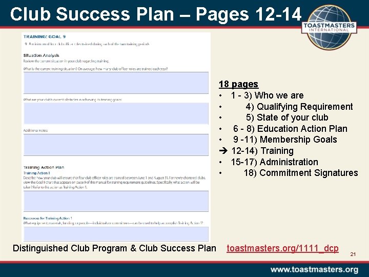 Club Success Plan – Pages 12 -14 18 pages • 1 - 3) Who