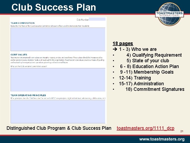 Club Success Plan 18 pages 1 - 3) Who we are • 4) Qualifying