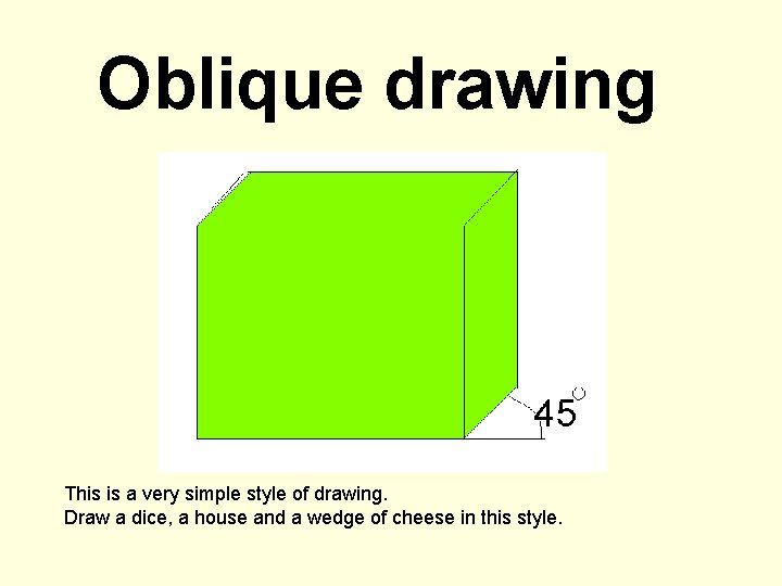 Oblique drawing This is a very simple style of drawing. Draw a dice, a Oblique drawing This is a very simple style of drawing. Draw a dice, a