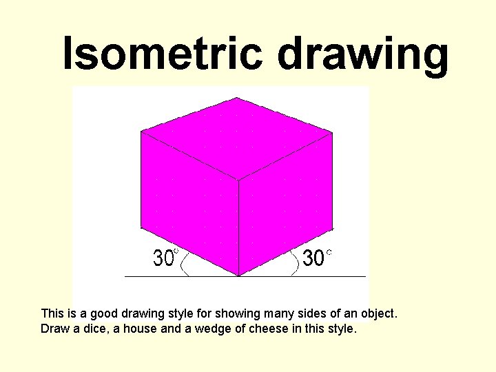 Isometric drawing This is a good drawing style for showing many sides of an Isometric drawing This is a good drawing style for showing many sides of an