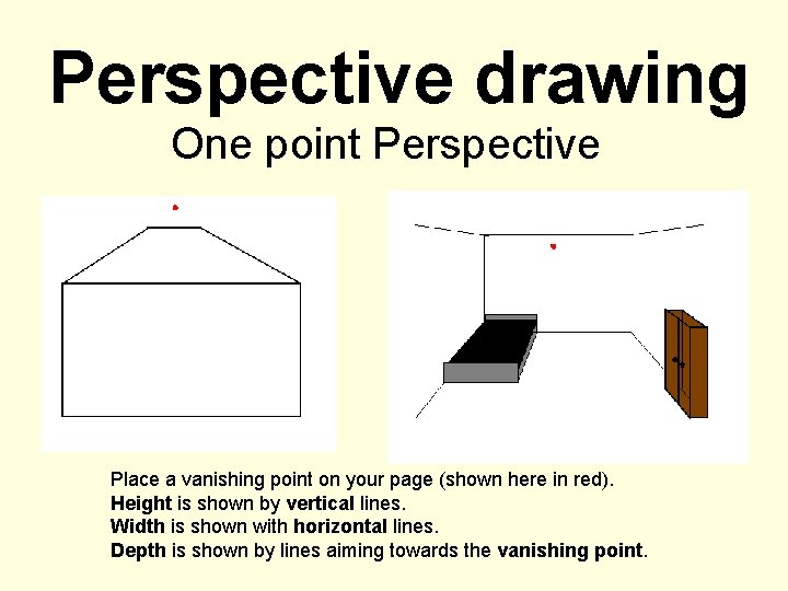 Perspective drawing One point Perspective Place a vanishing point on your page (shown here Perspective drawing One point Perspective Place a vanishing point on your page (shown here
