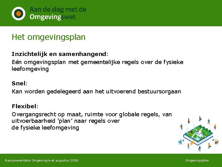 Het omgevingsplan Inzichtelijk en samenhangend: Eén omgevingsplan met gemeentelijke regels over de fysieke leefomgeving