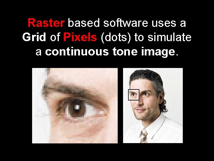 Raster based software uses a Grid of Pixels (dots) to simulate a continuous tone