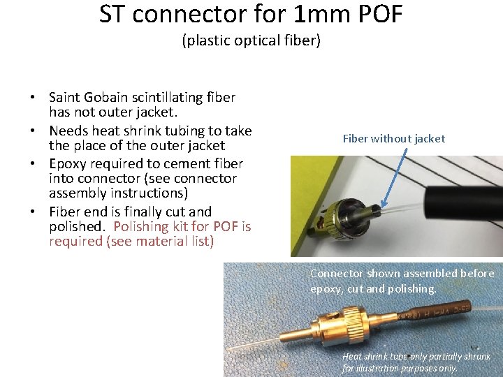 ST connector for 1 mm POF (plastic optical fiber) • Saint Gobain scintillating fiber