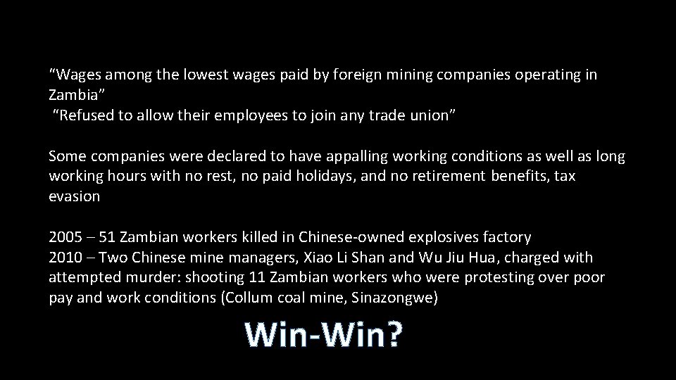 “Wages among the lowest wages paid by foreign mining companies operating in Zambia” “Refused