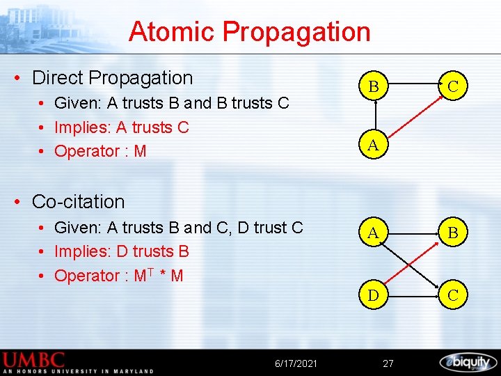 Atomic Propagation • Direct Propagation • Given: A trusts B and B trusts C