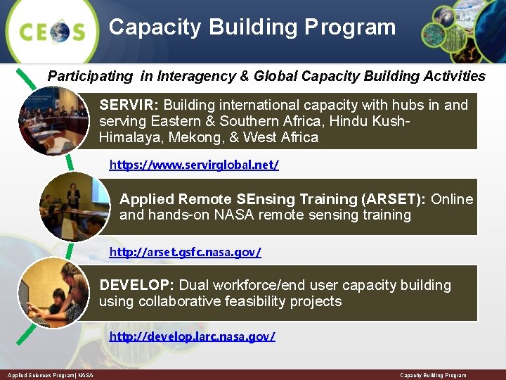 Capacity Building Program Participating in Interagency & Global Capacity Building Activities SERVIR: Building international